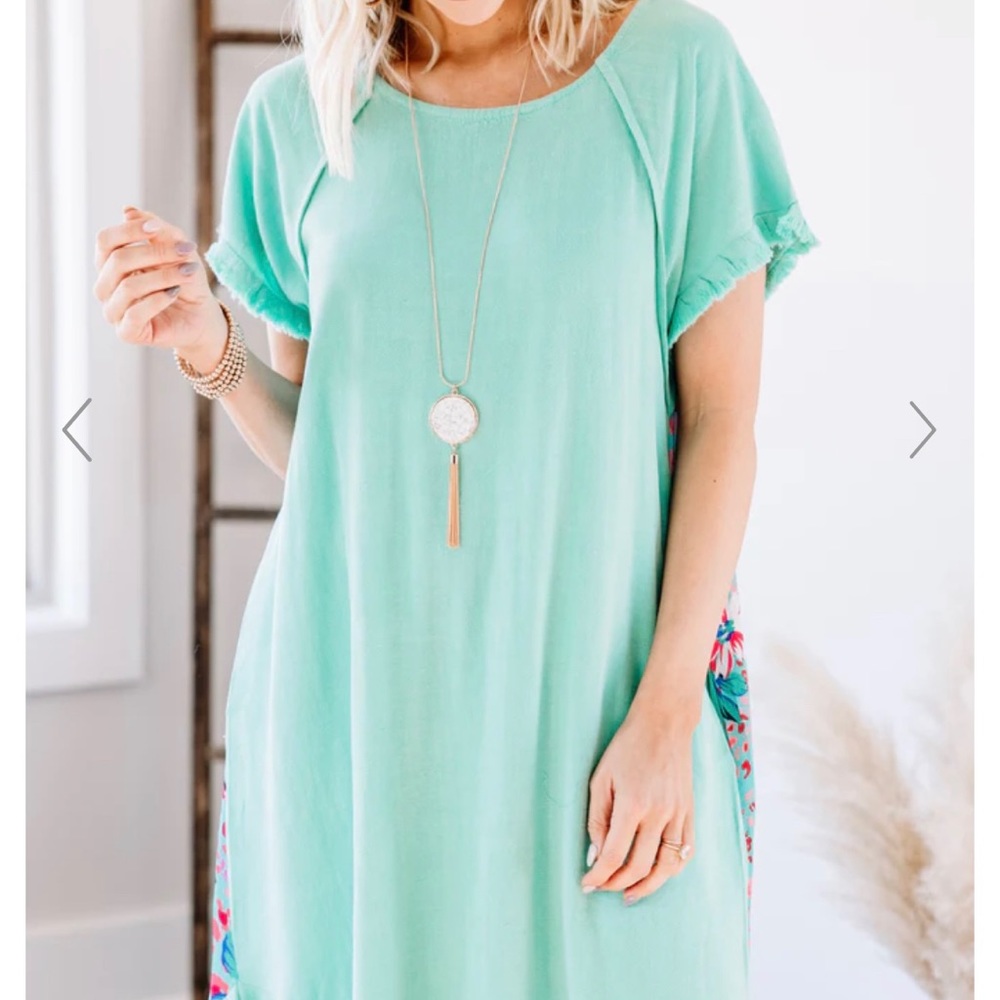 Umgee Green and Floral Dress; Size L; BRAND NEW WITH TAGS